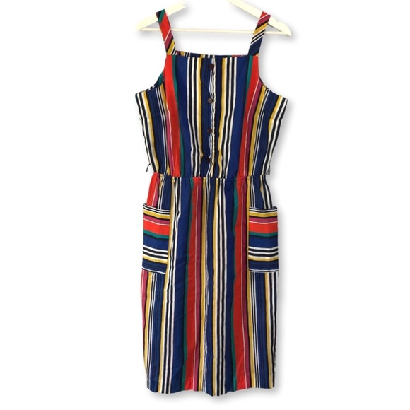 Vintage Rainbow Striped Sleeveless Dress With Pockets USA - Picture 2 of 13